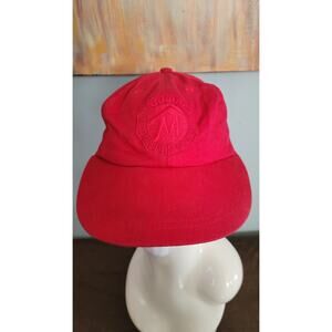 Vintage Marlboro Country Store Red Strapback Hat Leather Strap Tobacco Promo Cap